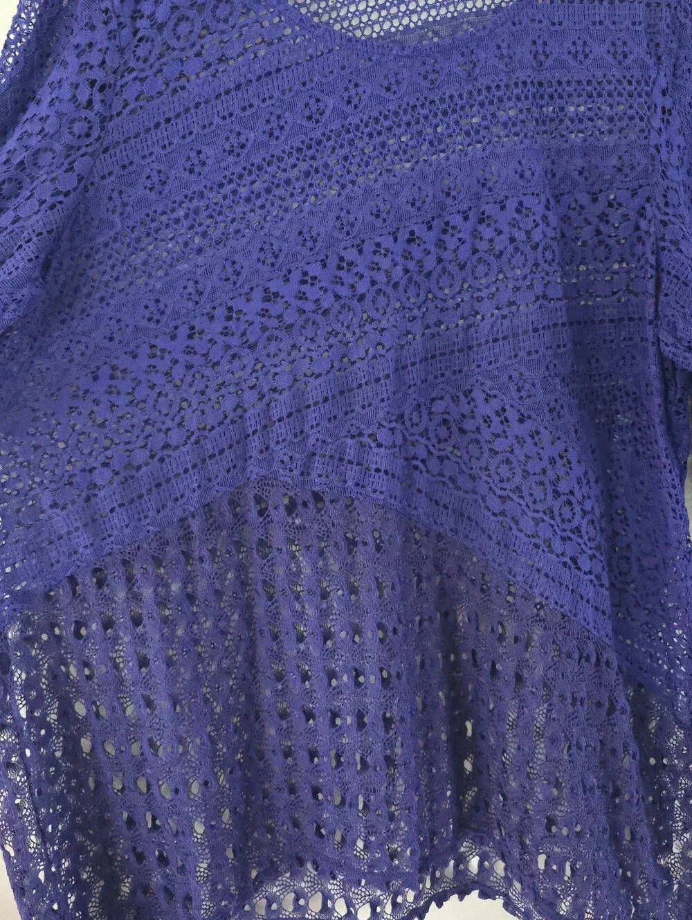 JM Collection Royal Purple Crochet Tunic Sweater
